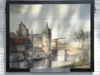905939 Afbeelding van een tegelplateau met een replica van de tekening 'De Weerdpoort en Weerdbrug met het bastion ...